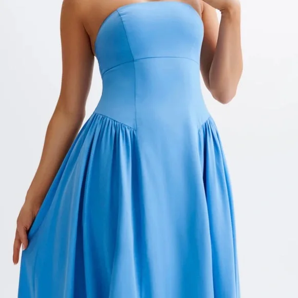 Meshki Carmele Cotton Gathered Midi Strapless Dress - Iris Blue - Picture 3 of 4